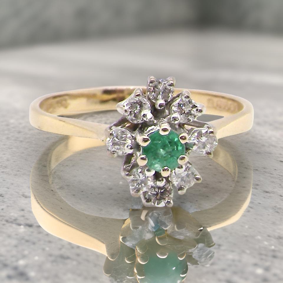 Emerald and Diamond Cluster Ring