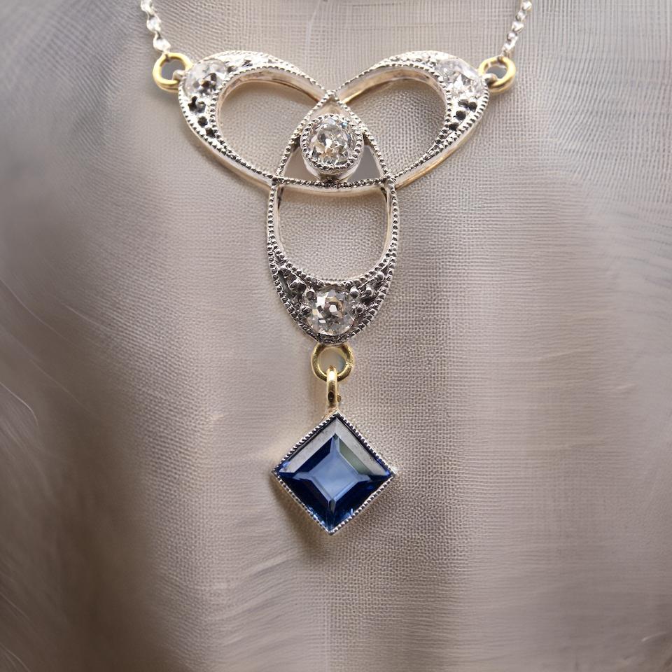  Edwardian Sapphire and Diamond Pendant