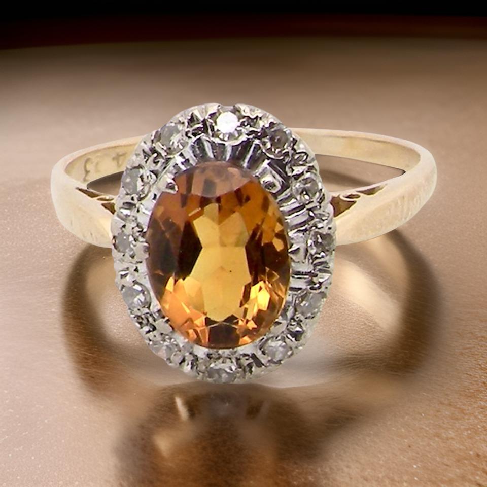 Solid 9K Yellow Gold Smoky Brown Topaz newest Diamond Accent Cluster Ring Size 5