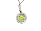 18 carat white gold pendant, centrally set with a circular faceted peridot,