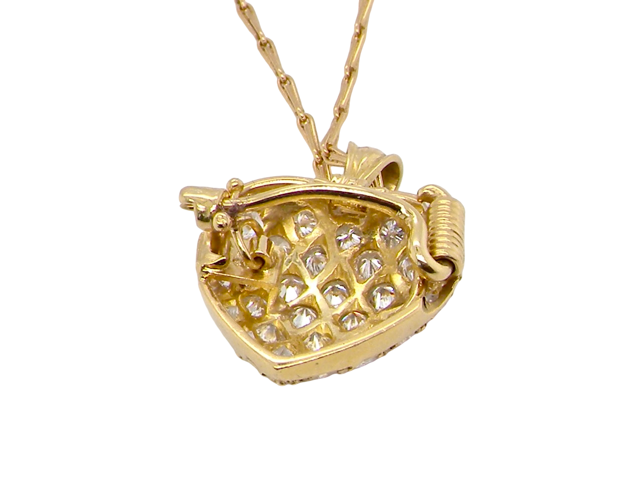 Gold necklace with a heart-shaped pendant on a white background