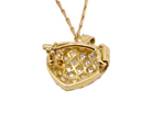 Gold necklace with a heart-shaped pendant on a white background