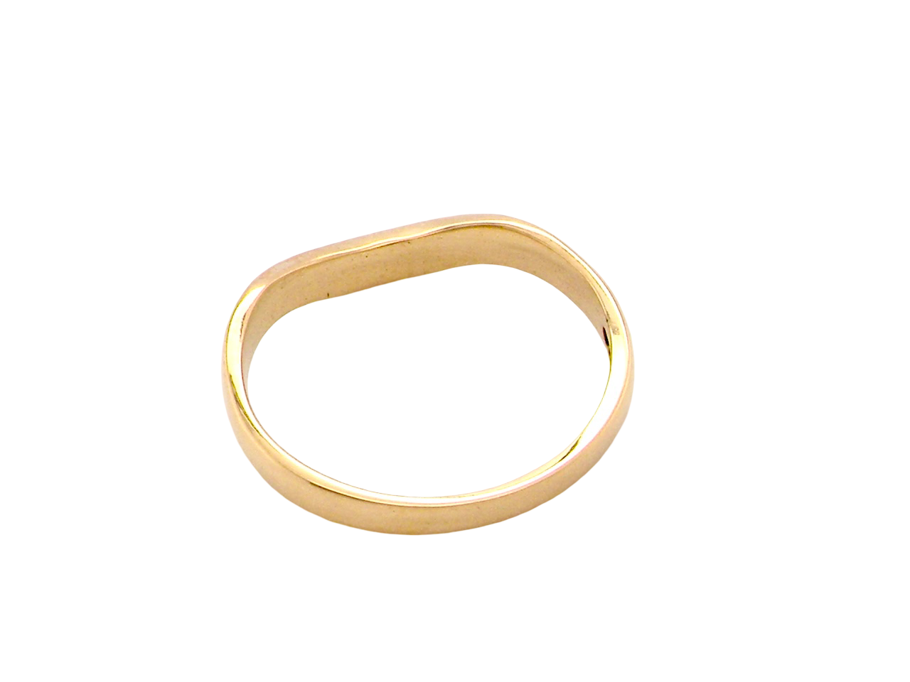 rear A narrow 18 carat yellow gold wedding ring. This has a U shape which makes the placing of a cluster or even a solitaire engagement ring that much easier to place against as it will sit with the 'U'
