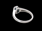rear An 18 carat white gold ring, features a rectangular step cut aquamarine, measures 7x5mm (st one carat) sky blue, fine clarity. Rim setting.