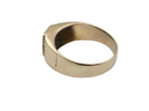 reverse A solitaire dress ring that features an oval cut dark blue sapphire, 6x5mm. Wide ribbed patterned shoulders, 7mm width and tapering to a 3.8mm shank at the reverse.
