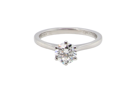 ring is set with a superb GIA-certified brilliant-cut diamond, certificate no. 1383174901, weighing 0.70 carat. The diamond is of exceptional quality, graded D colour and VVS1 clarity, with excellent cut and polish . Measurements: 5.48 x 5.67mm.