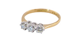  ring is set with three brilliant cut white diamonds, each 3mm diameter. (total estimated at 0.30 carats) Colour h-j,  Claw set head, white gold, 