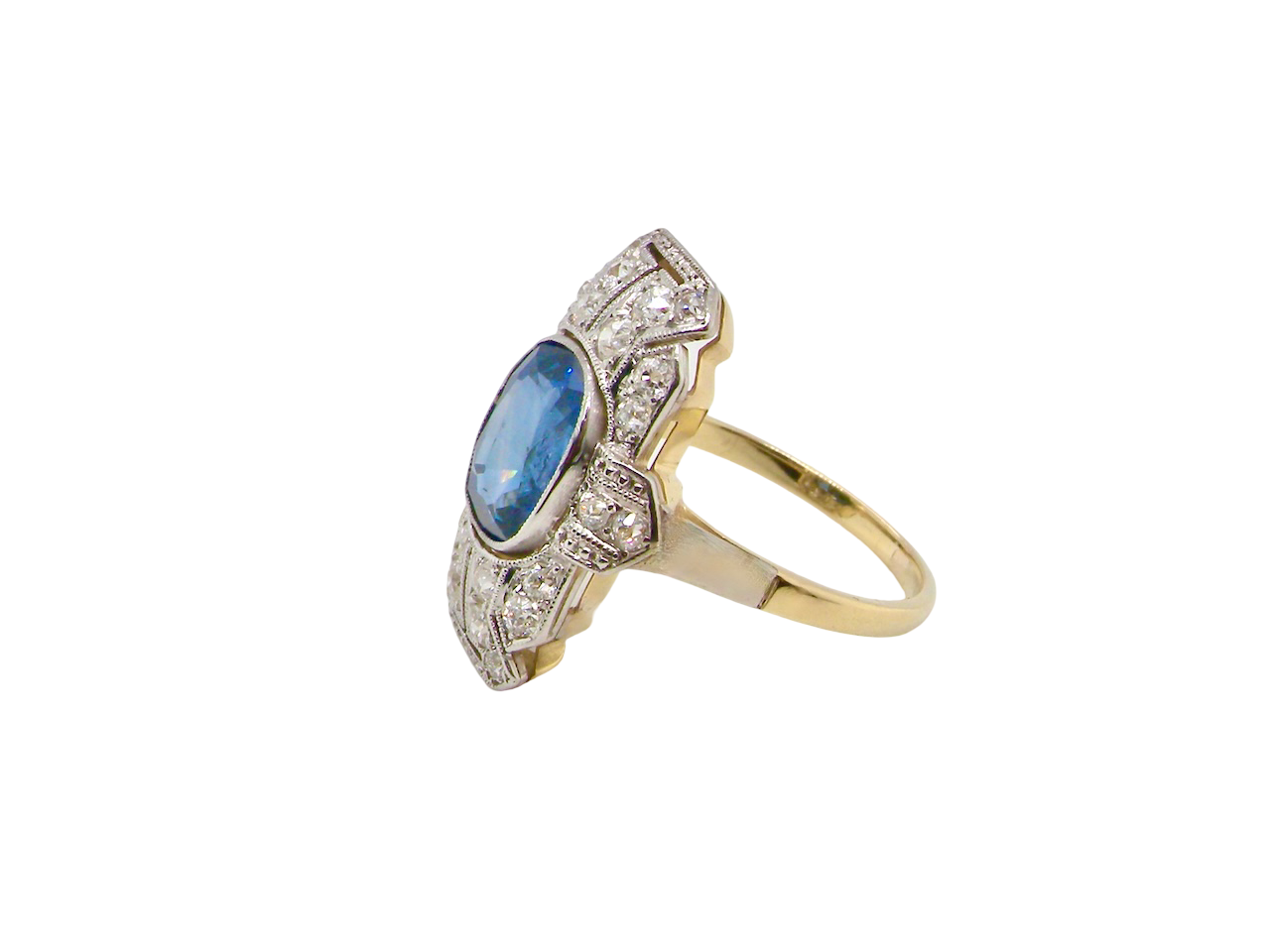 A Side View of a Fabulous Art Deco Sapphire and Diamond Plaque Ring