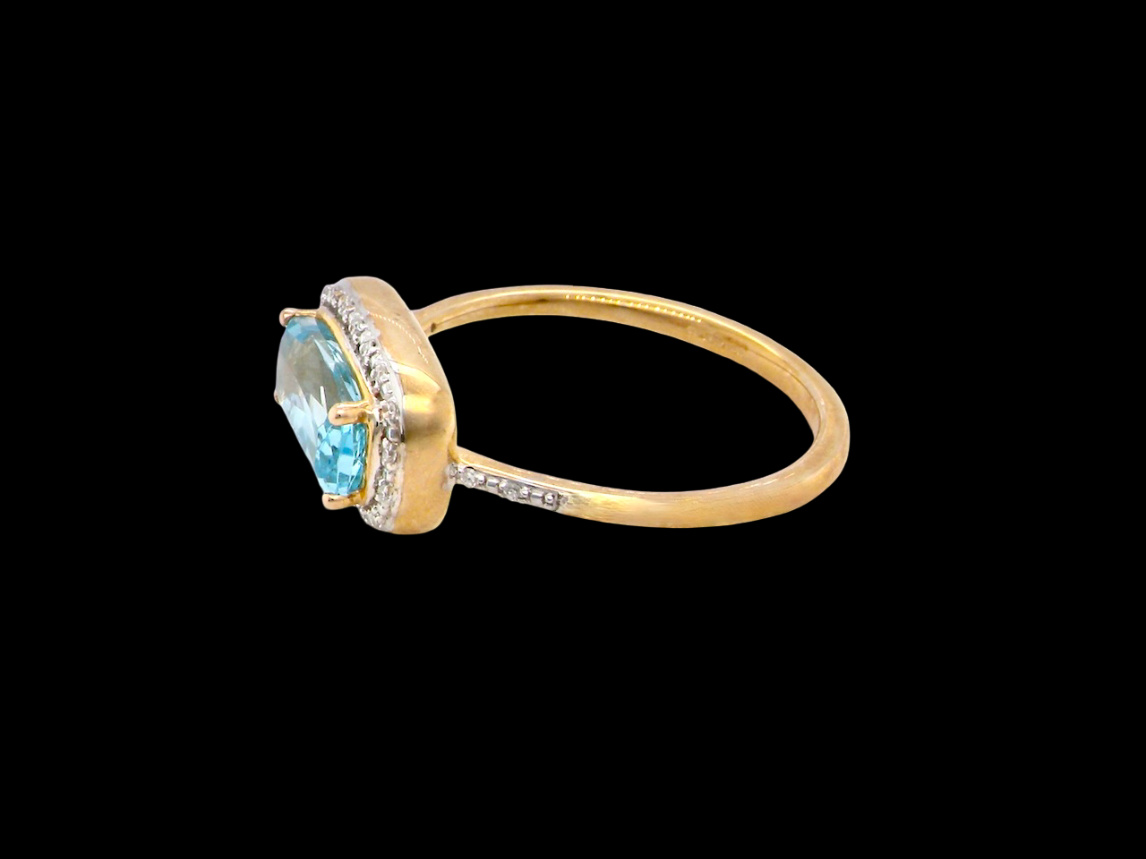 A Rectangular Blue Topaz & Diamond Cluster Ring