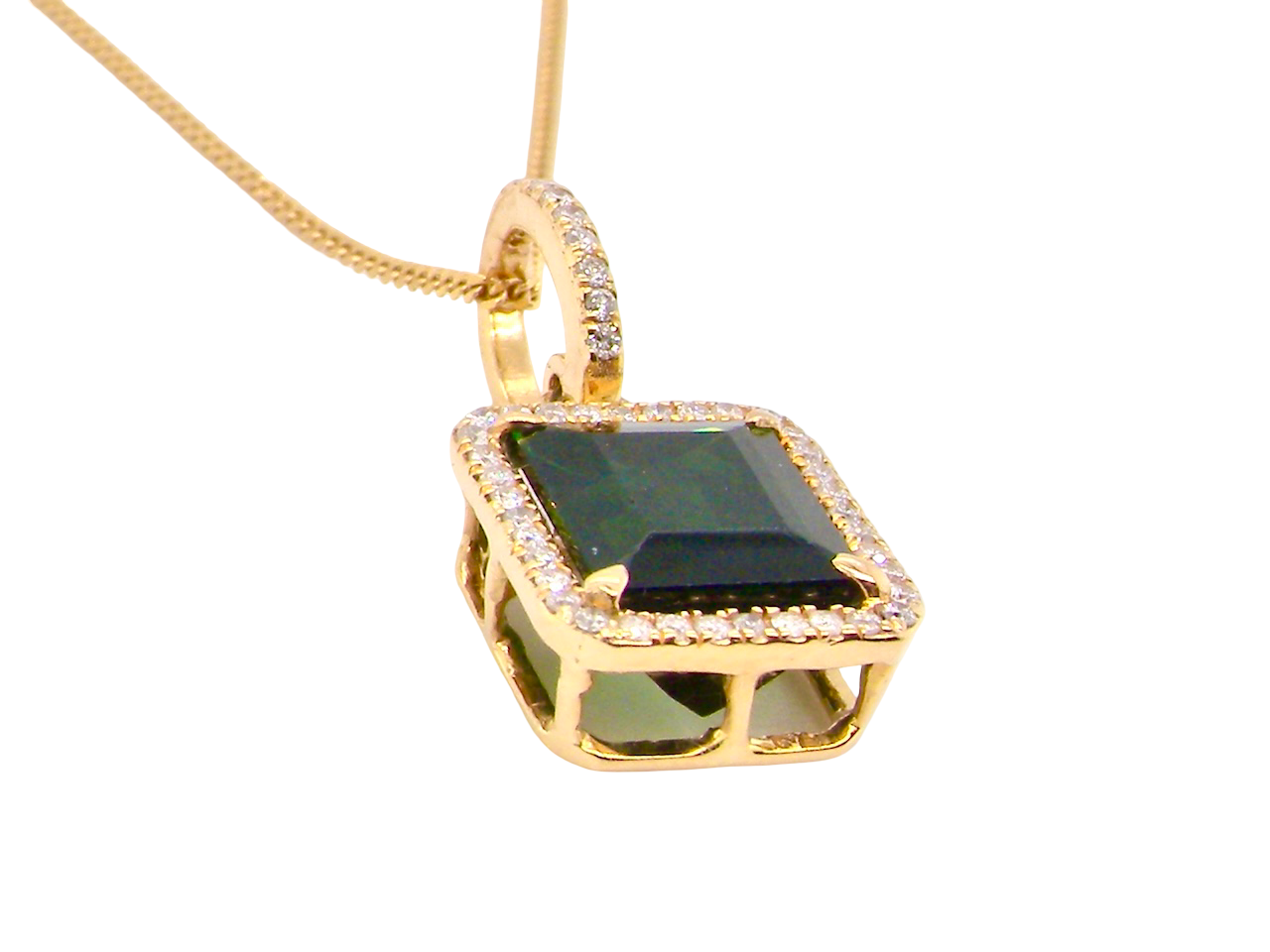A fine Green Tourmaline and Diamond pendant