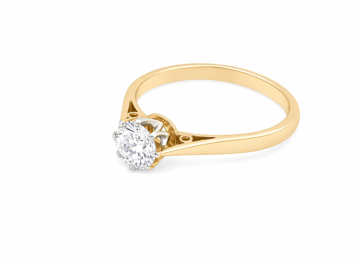 side A fine solitaire ring set with a brilliant cut white diamond.&nbsp;

Certificated and therefore the description is confirmed. Size 5.5x5.2mm, 0.70 carats. Colour G, clarity Si1.