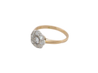 side A vintage cluster ring set with nine old brilliant cut white diamonds. Centre stone 3.7mm (est 0.18 carats) surorunded by eight 2.8mm diamonds (0.08 carats est).