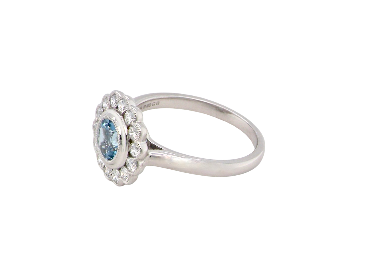A White Gold Aquamarine & Diamond Cluster Ring