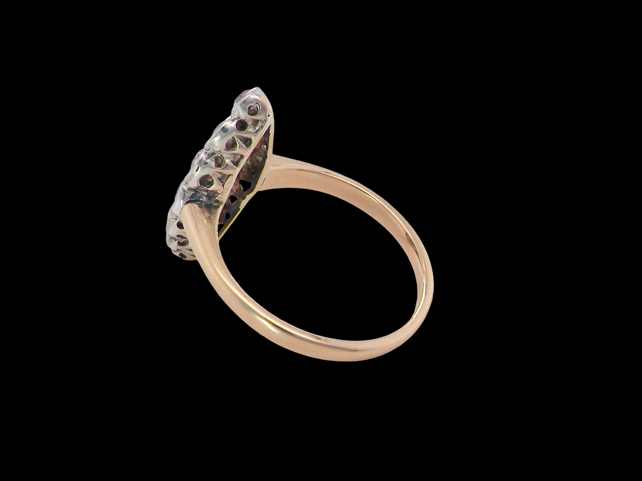  An Antique Marquise shaped Diamond Cluster Ring 