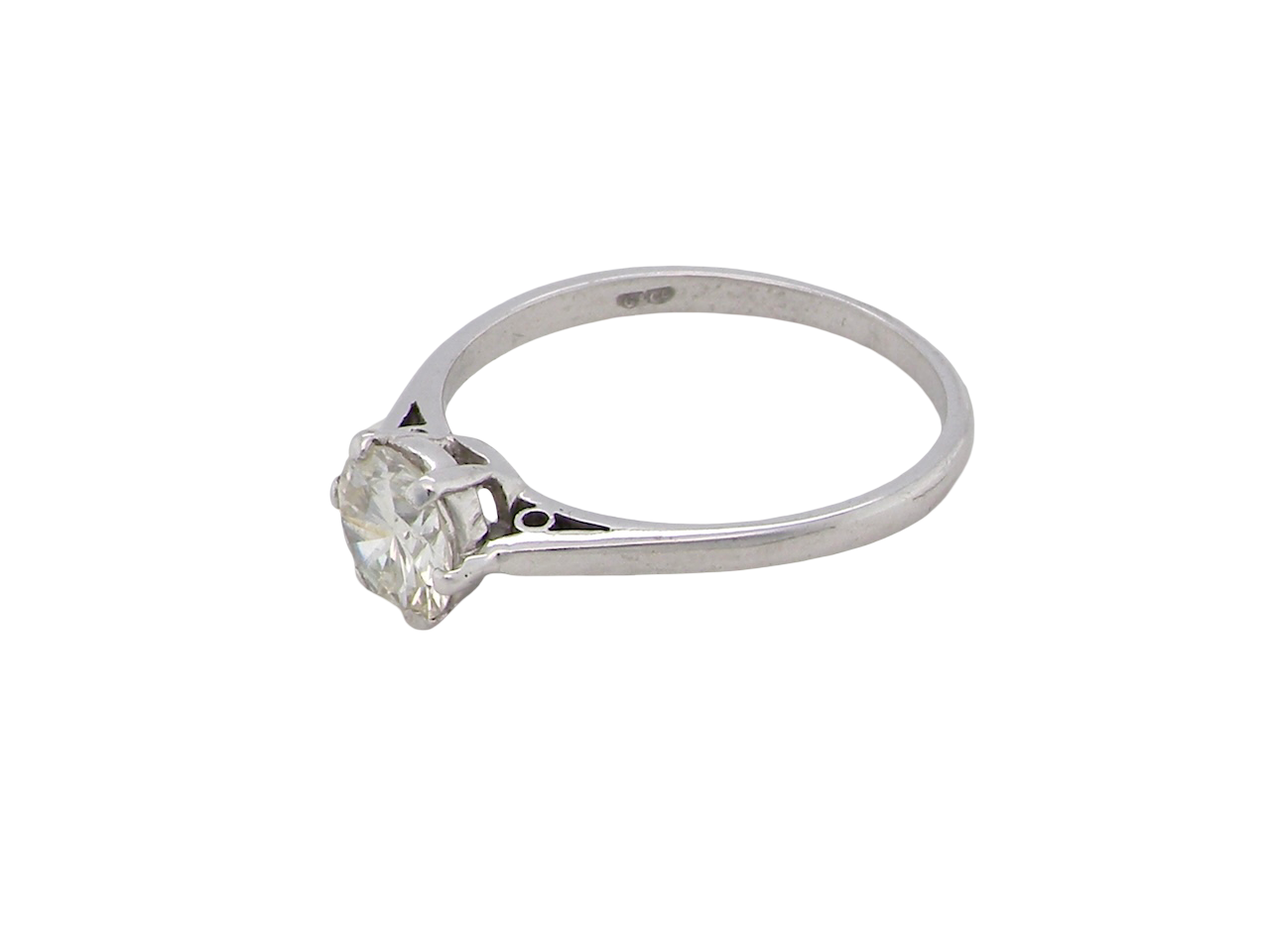 side An elegant single-stone solitaire ring set with an exceptional brilliant-cut white diamond, estimated at approximately 0.91 carats. 