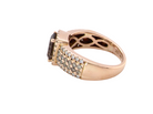side A stunning ring from the House of Le Vien. Crafted from 14ct Strawberry Gold, this Le Vian ring&nbsp; is characterised by a gallery of brown/white diamonds set into each shoulder