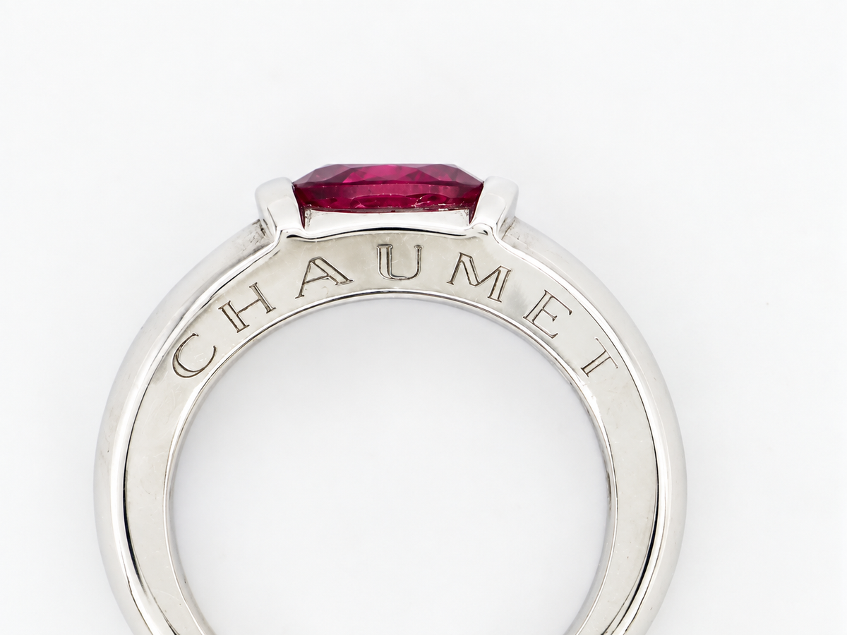 side From the House of Chaumet, Paris, a beautiful solitaire ring.