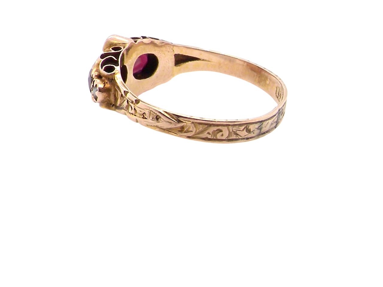 side  Victorian dress ring, beautifully set with two matching oval-cut garnets 