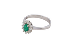 side white gold cluster ring.

Centre stone is an oval cut emerald, 6x3.7mm (just under 0.50 carats) good deep green hue.
