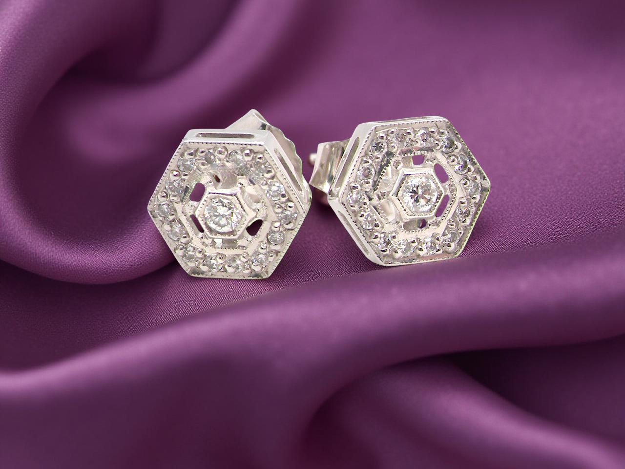 A pair of hexagonal Diamond Earrings