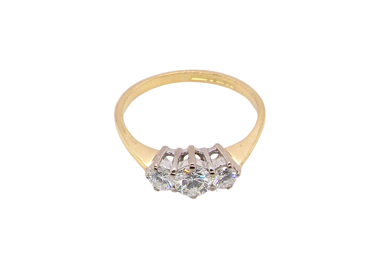 top  elegant modern trilogy ring is set with three brilliant-cut white diamonds in a timeless and meaningful design. 