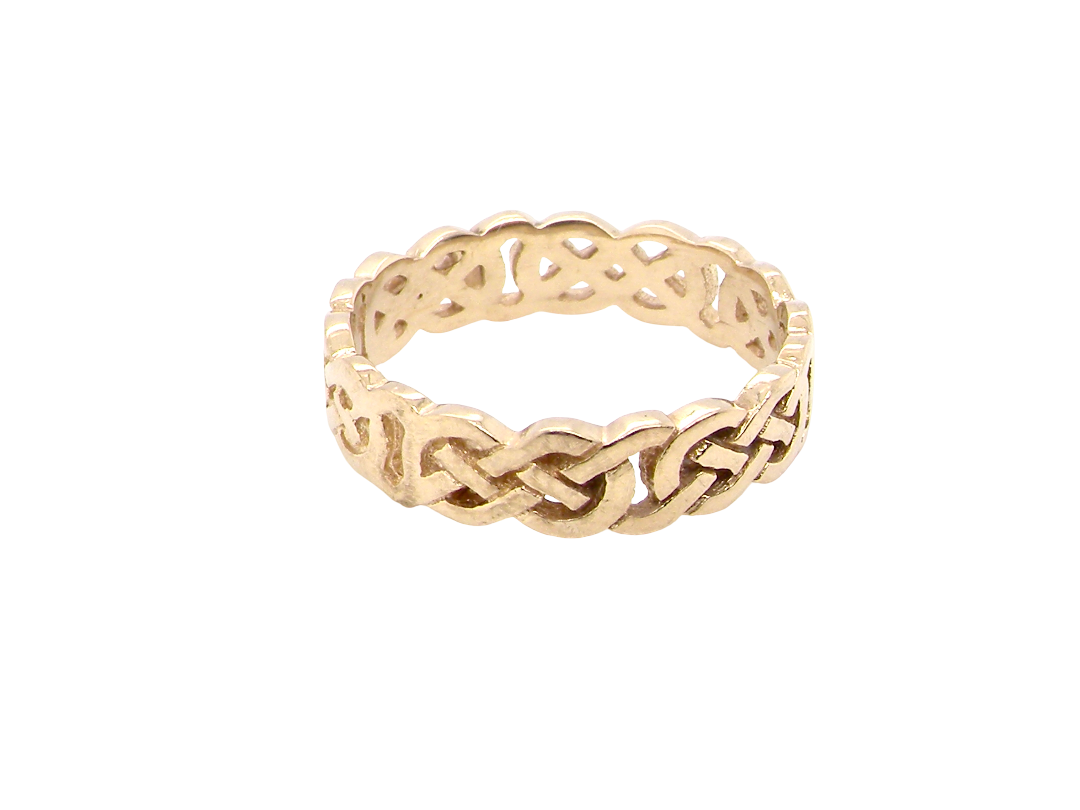 top view A Celtic design gold ring, could be used as a wedding ring, or just a ring for everyday wear.

