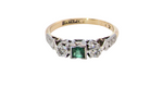 top view A vintage mid century ring. Centre stone a square emerald 3x3mm (0.15 carats est), rim setting.