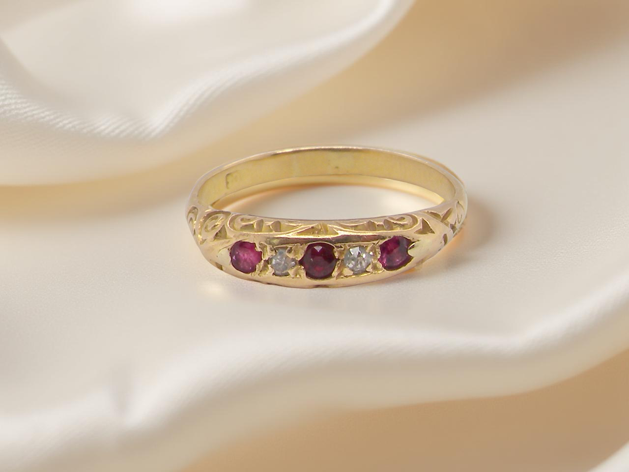 Antique 18ct Gold Ruby &amp; Diamond Boat Ring, Early 20th Century