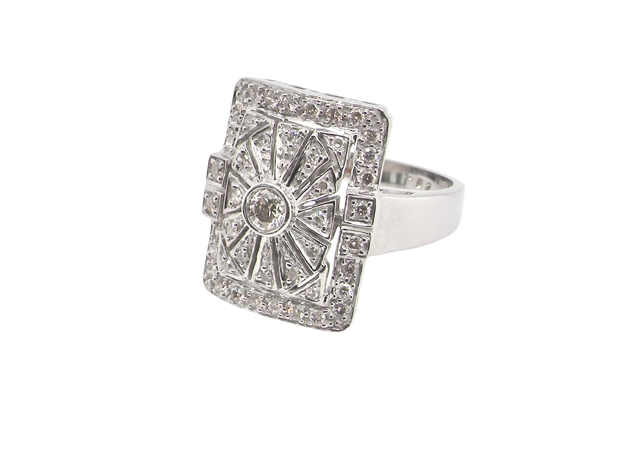 A white gold Diamond plaque ring