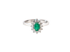 white gold cluster ring.

Centre stone is an oval cut emerald, 6x3.7mm (just under 0.50 carats) 
