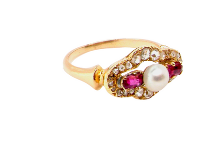A fine Victorian ruby pearl and diamond dress ring