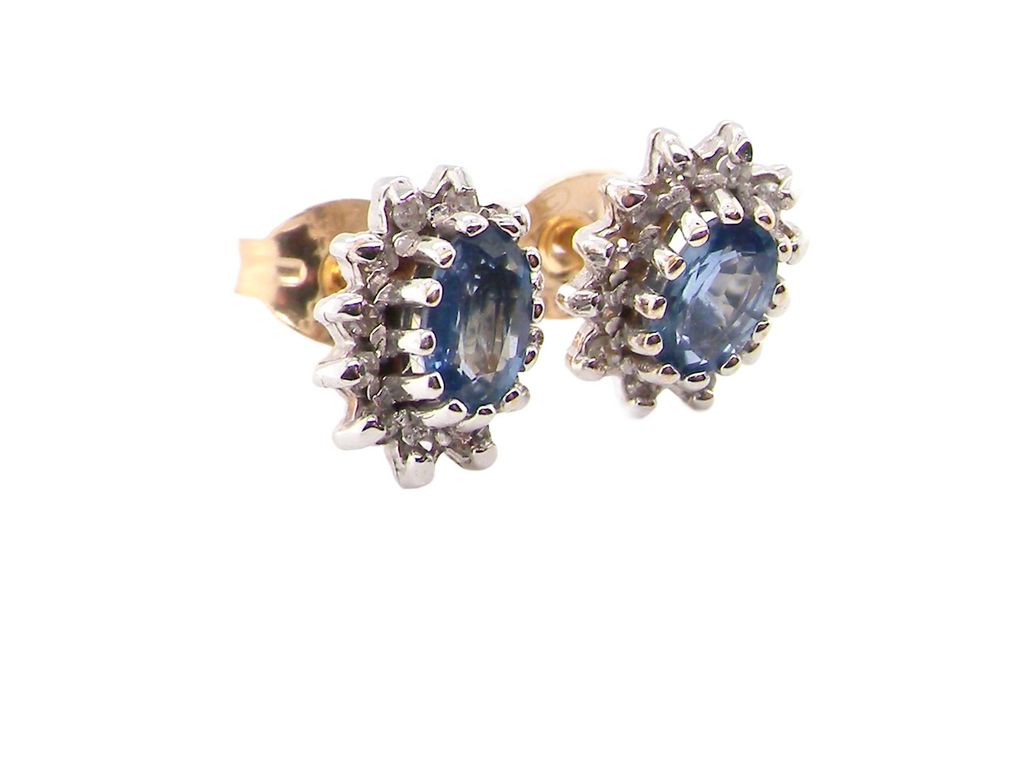 Vintage gold sapphire and diamond cluster earrings