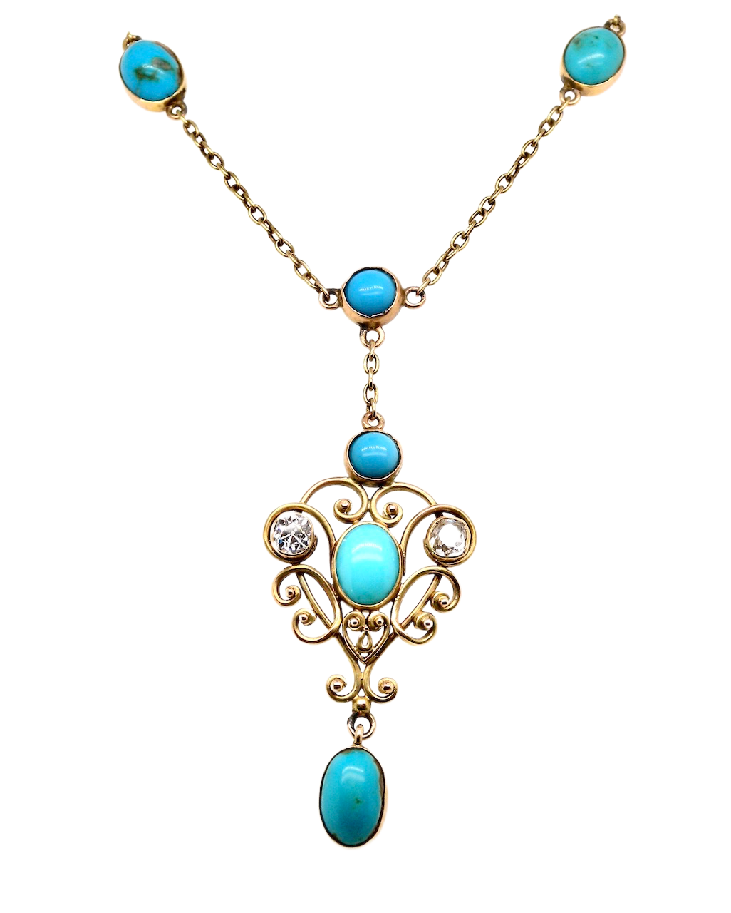 A vintage turquoise and diamond necklace