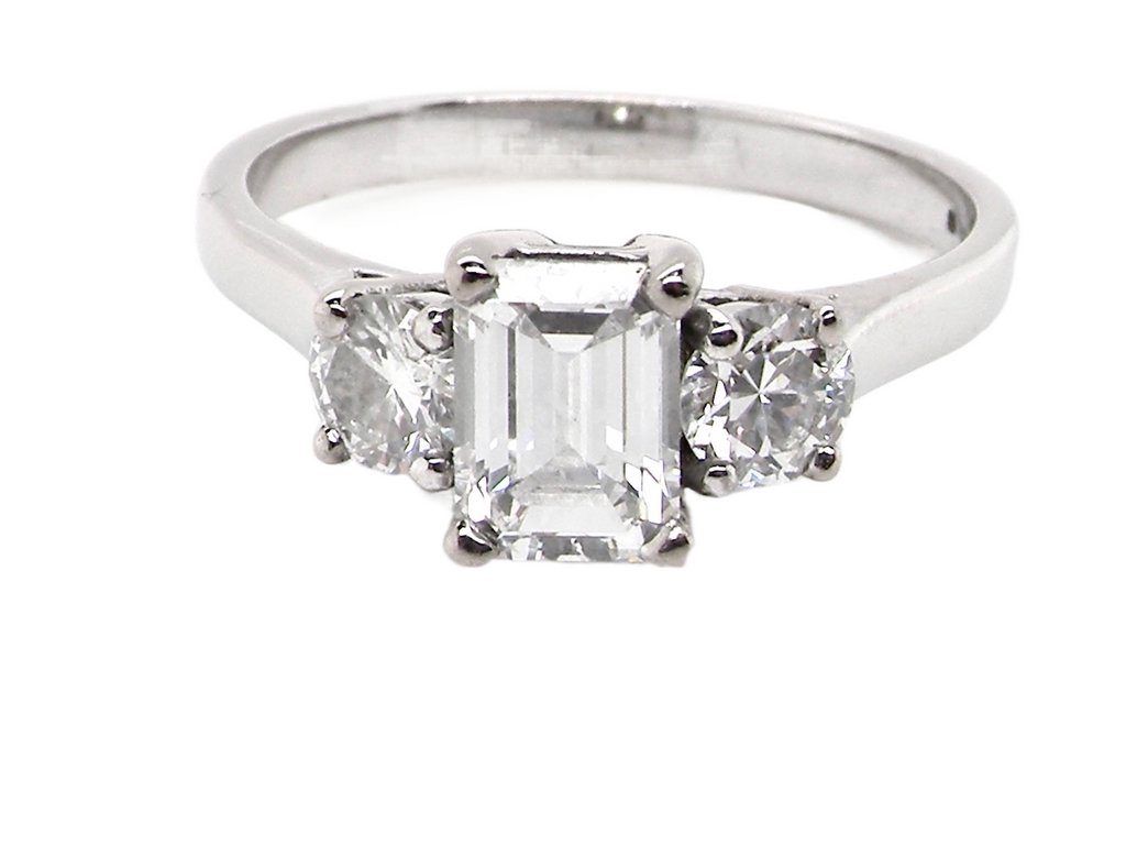 Vintage impressive platinum three stone diamond ring