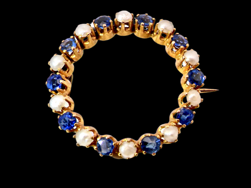 early 20th century pearl and sapphire circlet brooch