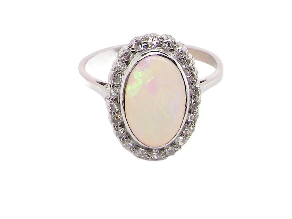 Vintage opal and diamond cluster ring