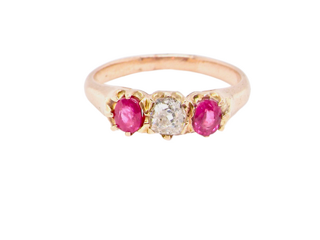 vintage three stone ruby and diamond ring