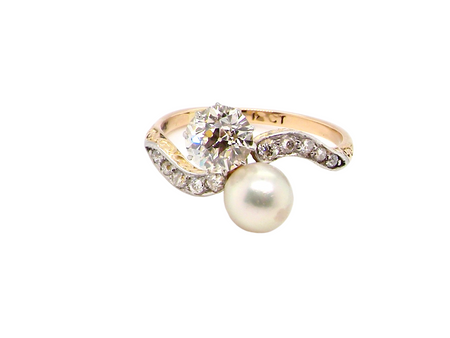 Antique  pearl and diamond two stone ring