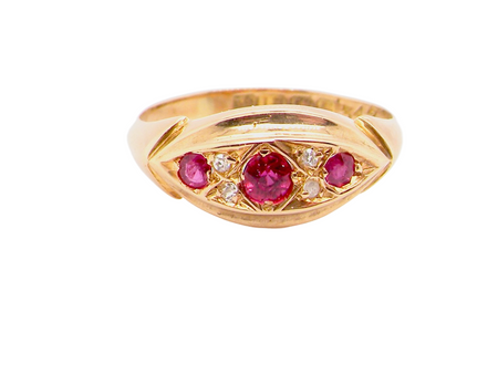 antique ruby and diamond boat shaped ring