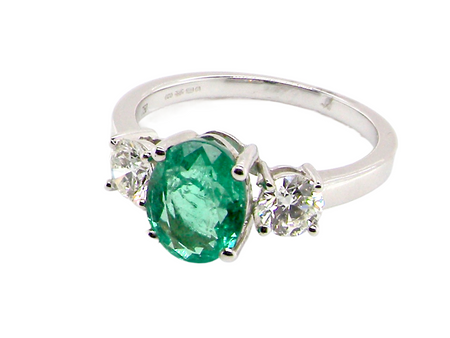 Art Deco  emerald and diamond three stone ring