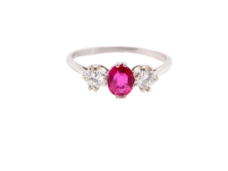 vintage ruby and diamond trilogy ring