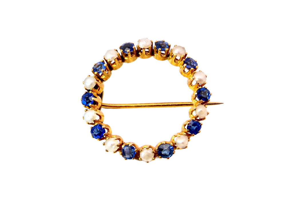 antique pearl and sapphire circlet brooch