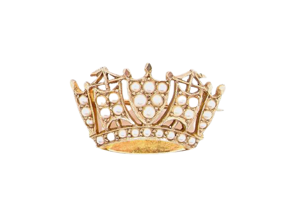 pearl set crown shaped brooch