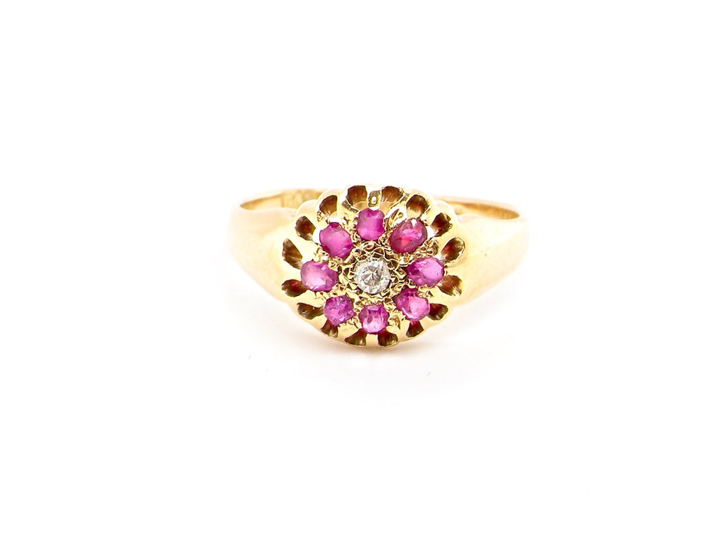 early 20th century vintage ruby and diamond cluster ring