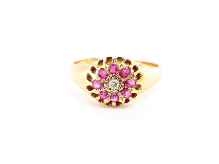 early 20th century vintage ruby and diamond cluster ring