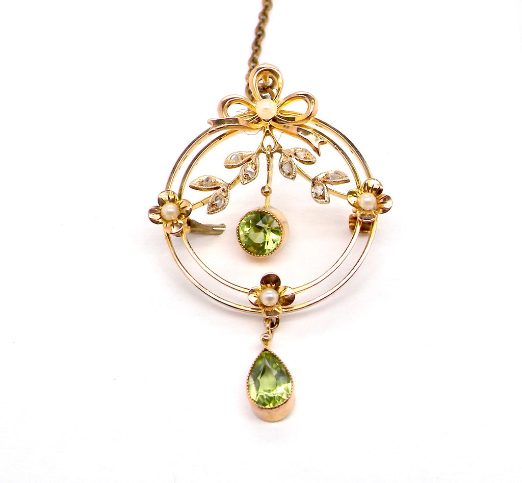 early 20th century antique pearl and peridot brooch