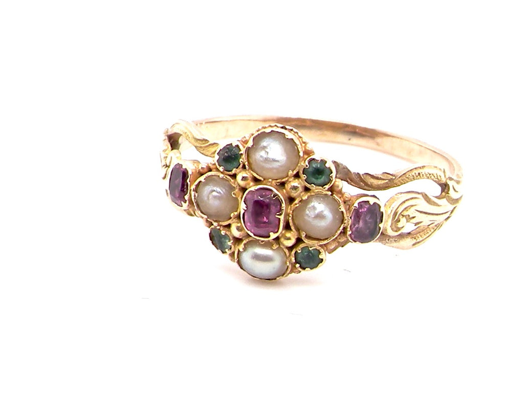 Victorian emerald, ruby and pearl ring