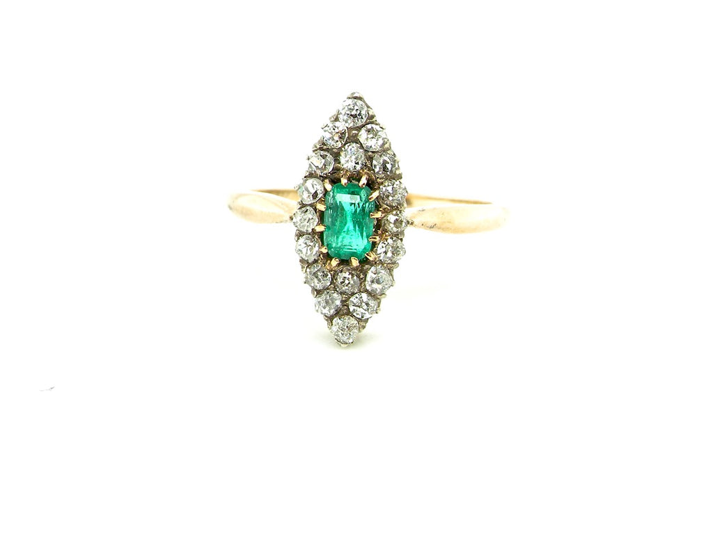 Edwardian cluster emerald and diamond ring