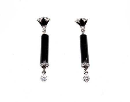 Mid 20th century pair of Art Deco style onyx and diamond earrings