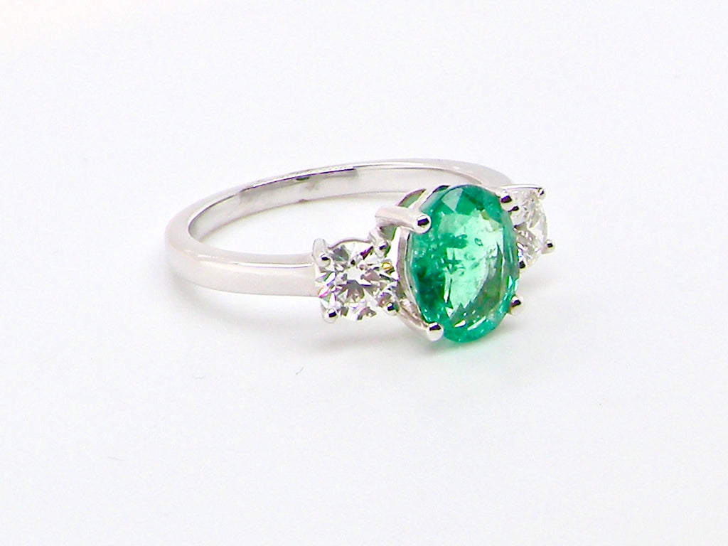 Art Deco emerald and diamond 3 stone ring